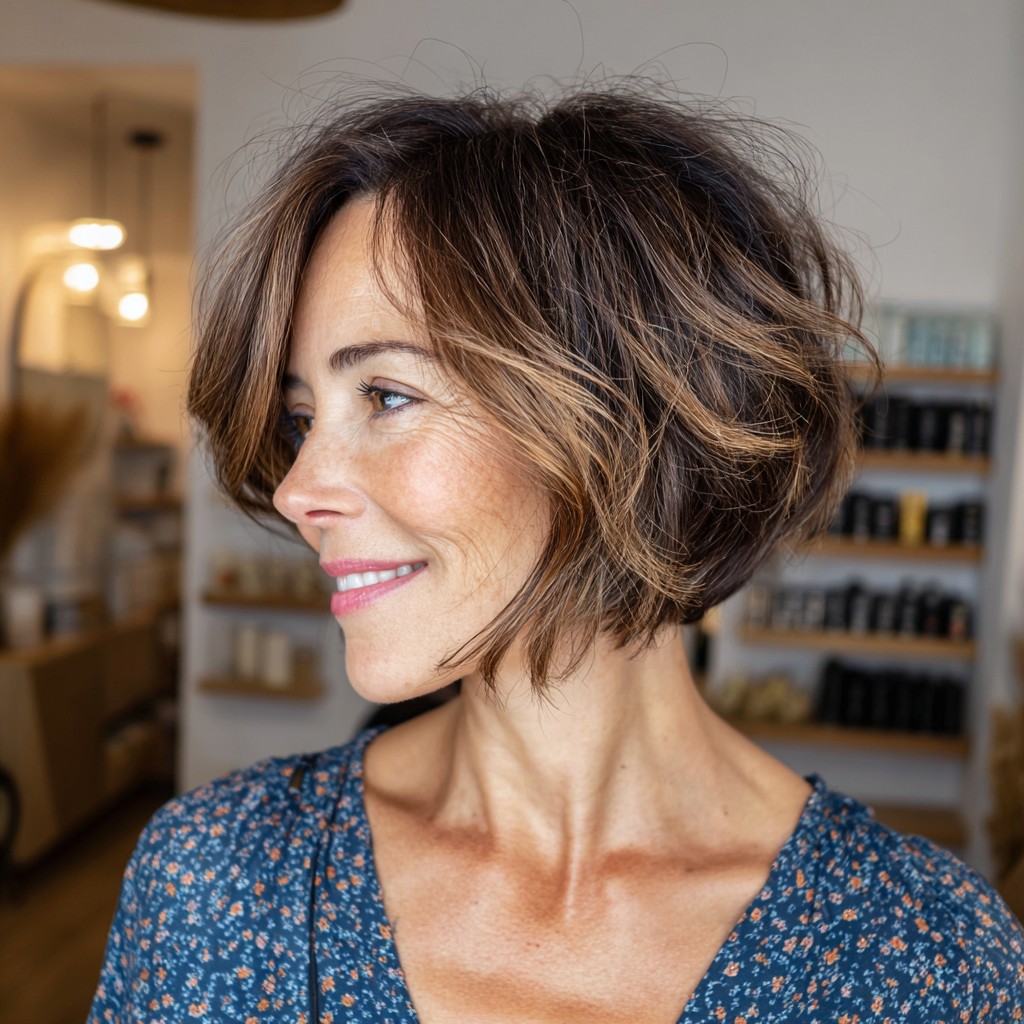 Textured Layered Bob with Subtle Highlights