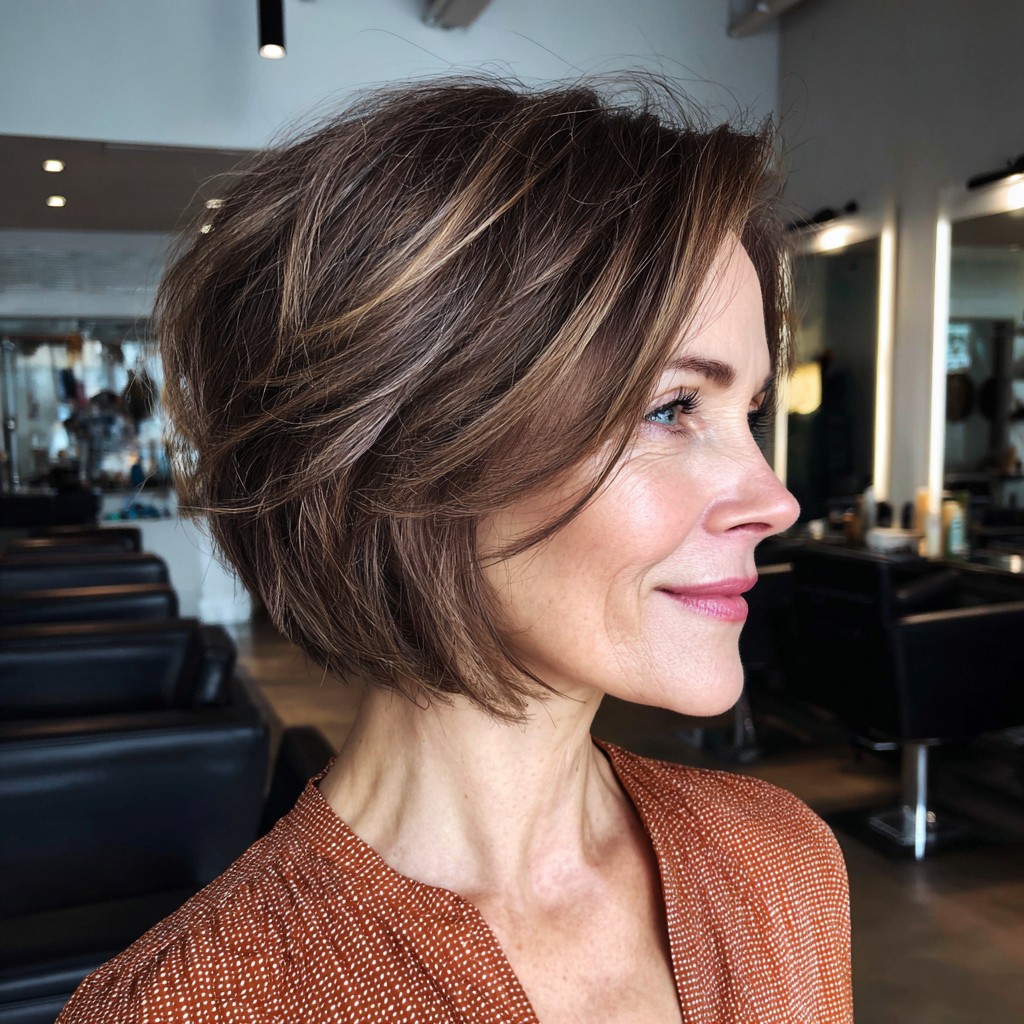 Textured Layered Slope Bob with Subtle Highlights