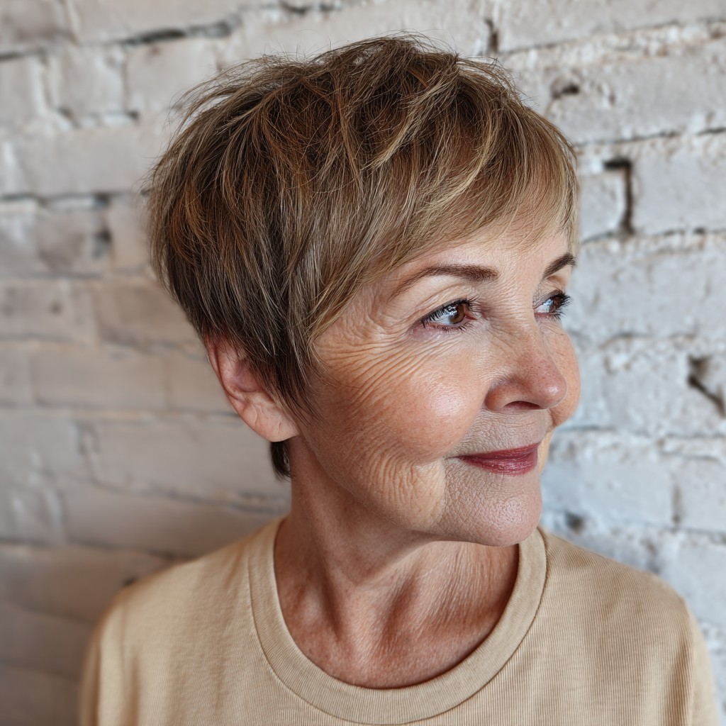 Textured Short Pixie Cut with Subtle Highlights