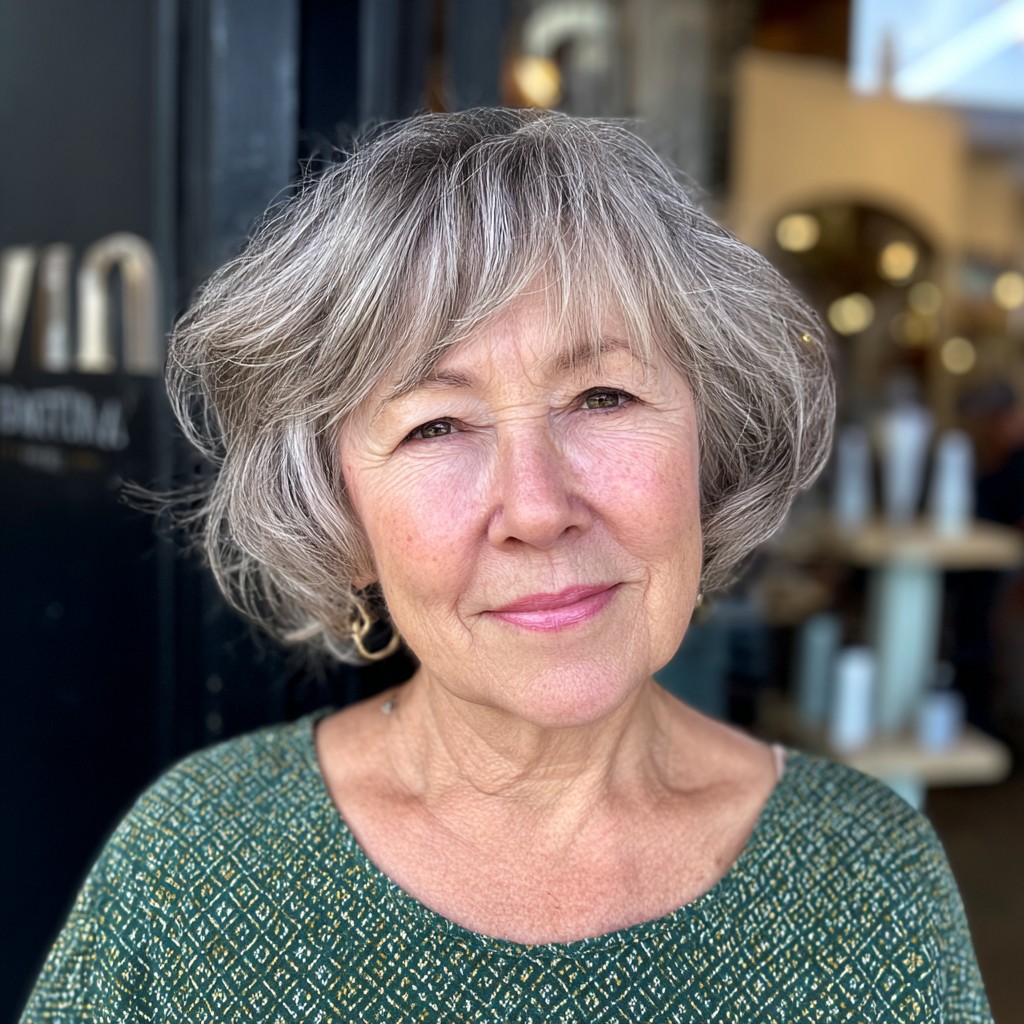 Textured Silver Bob with Wispy Bangs