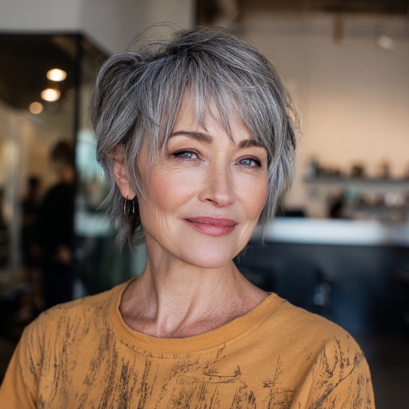 Textured Silver Mixie Shag with Bold Layers