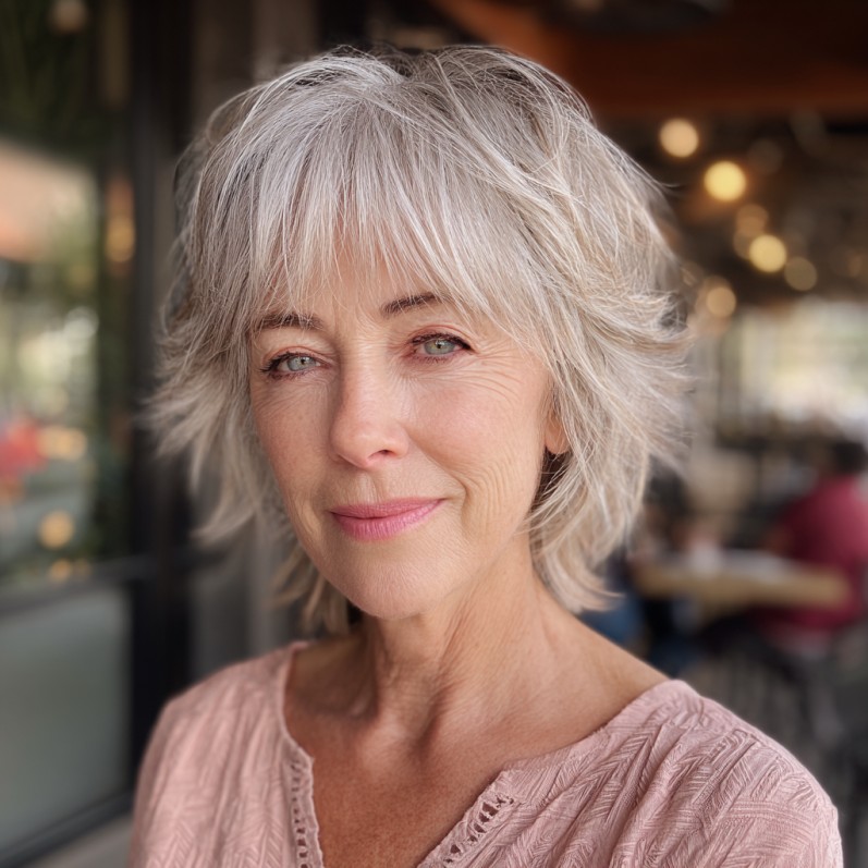 Textured Silver Mixie Shag with Feathered Layers