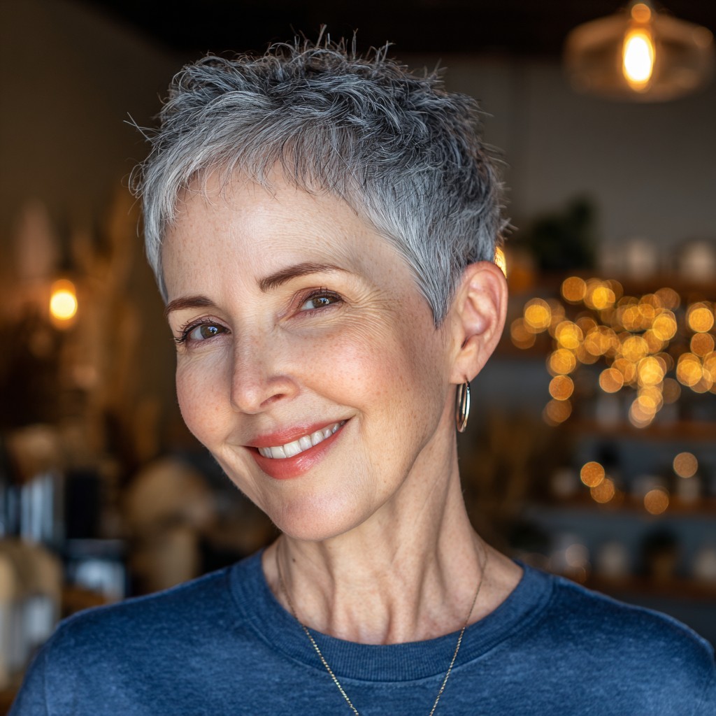 Textured Silver Pixie Cut with Softly Defined Layers