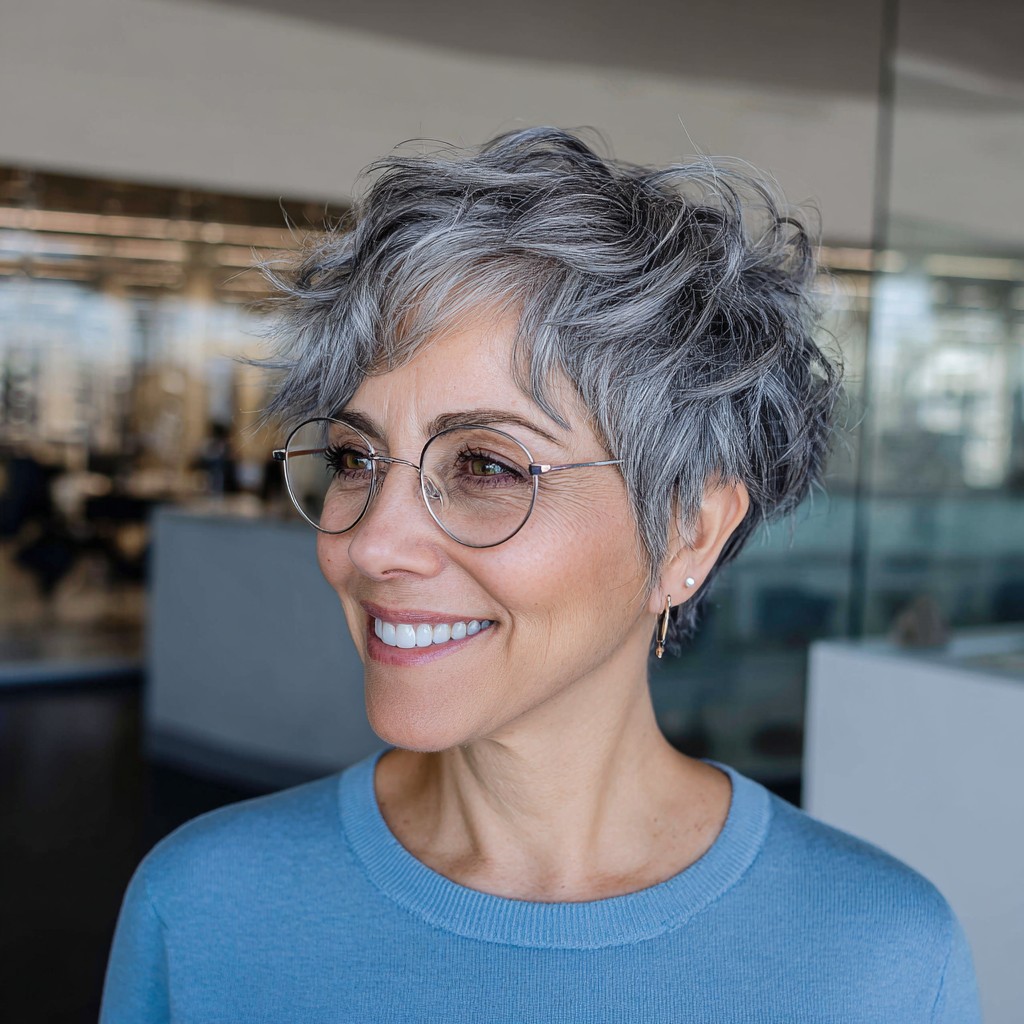 Textured Silver Pixie with Soft Waves