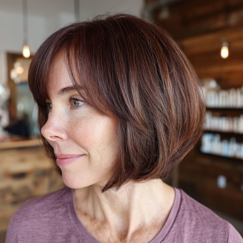 Warm Copper Curtain Bob with Subtle Layers