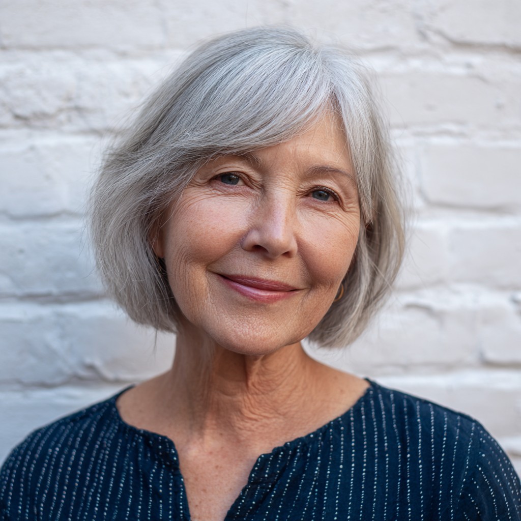 Elegant Softly Layered Silver Bob