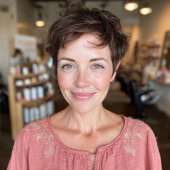 Stylish Textured Brunette Pixie with Soft Volume