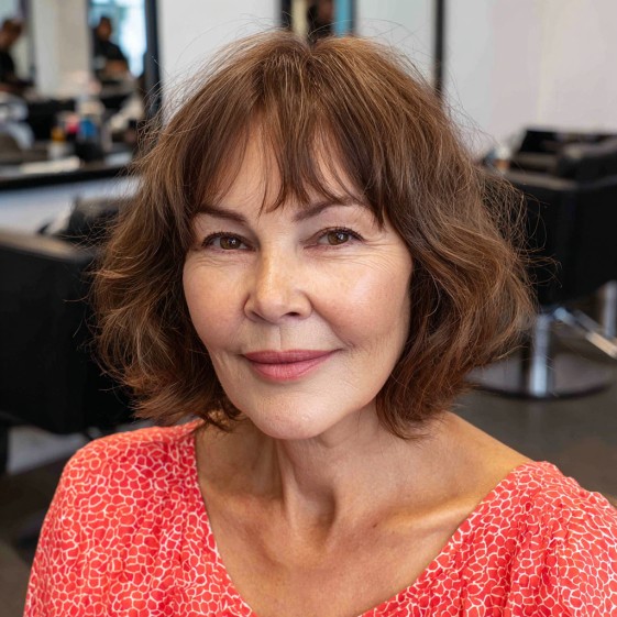 Textured Choppy Bob with Soft Curtain Bangs