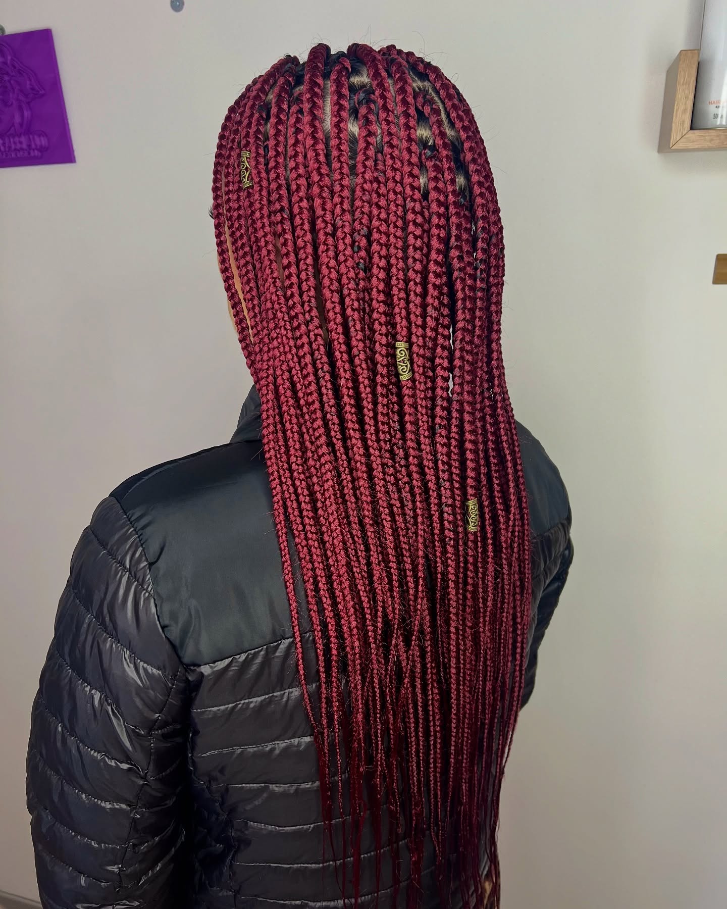 Bold Waist-Length Box Braids with Subtle Highlights