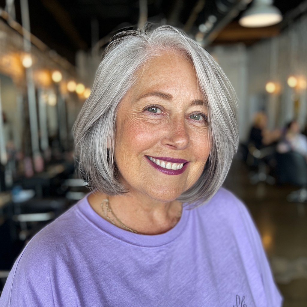 Charming Layered Silver Bob with Soft Waves