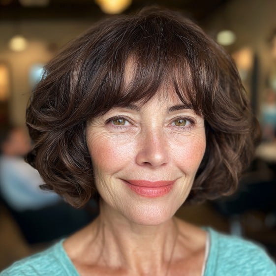 Charming Textured Bob with Soft Curtain Bangs