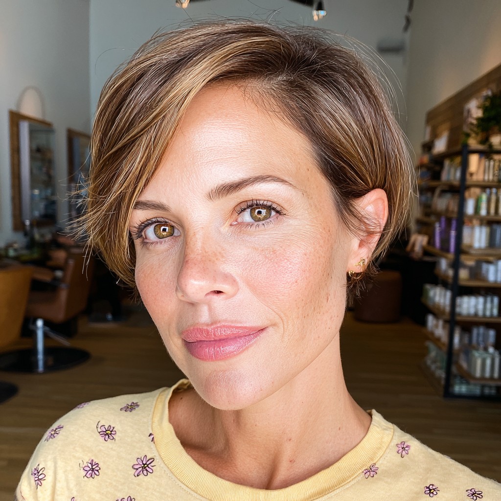 Chic Bronde Pixie with Subtle Highlights