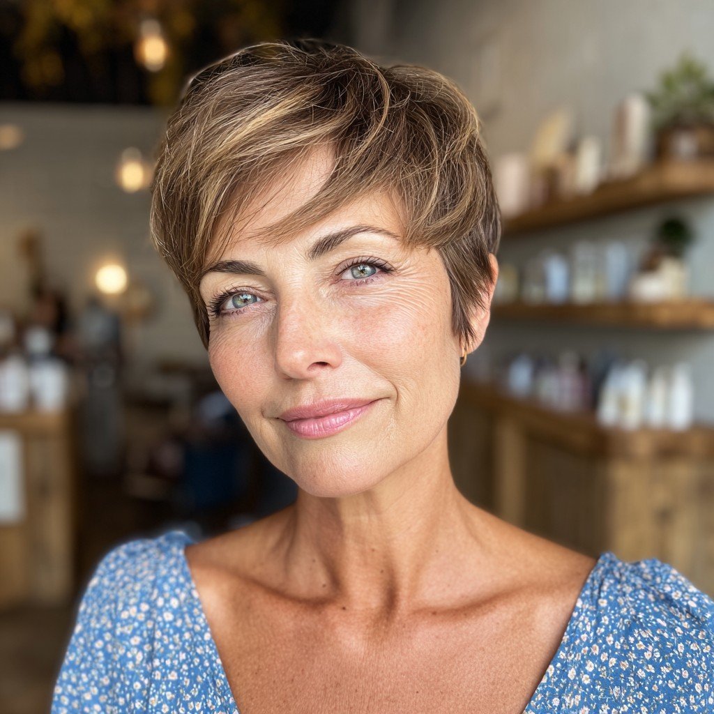 Chic Bronde Textured Pixie with Soft Layers