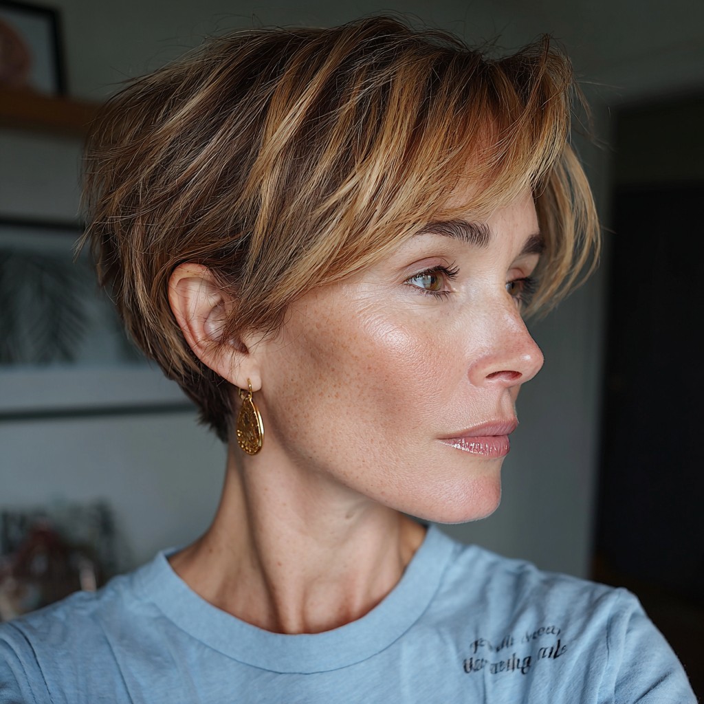 Chic Bronde Textured Pixie with Subtle Highlights
