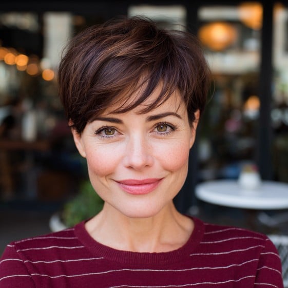 Chic Brunette Pixie with Playful Volume