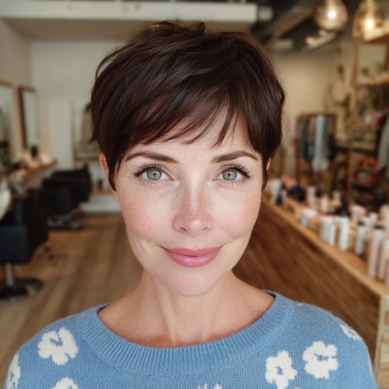 Chic Brunette Pixie with Soft Textured Layers
