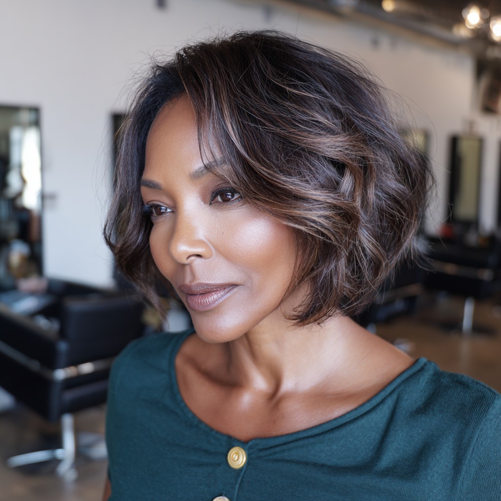 Chic Layered Bob with Warm Highlights