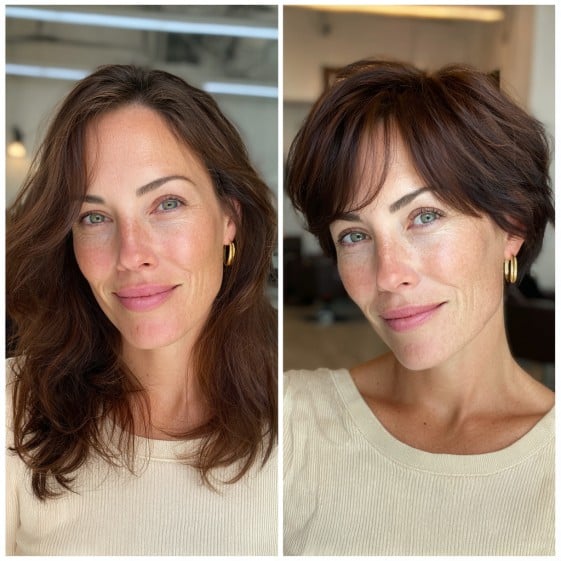 Chic Layered Brunette Pixie Cut