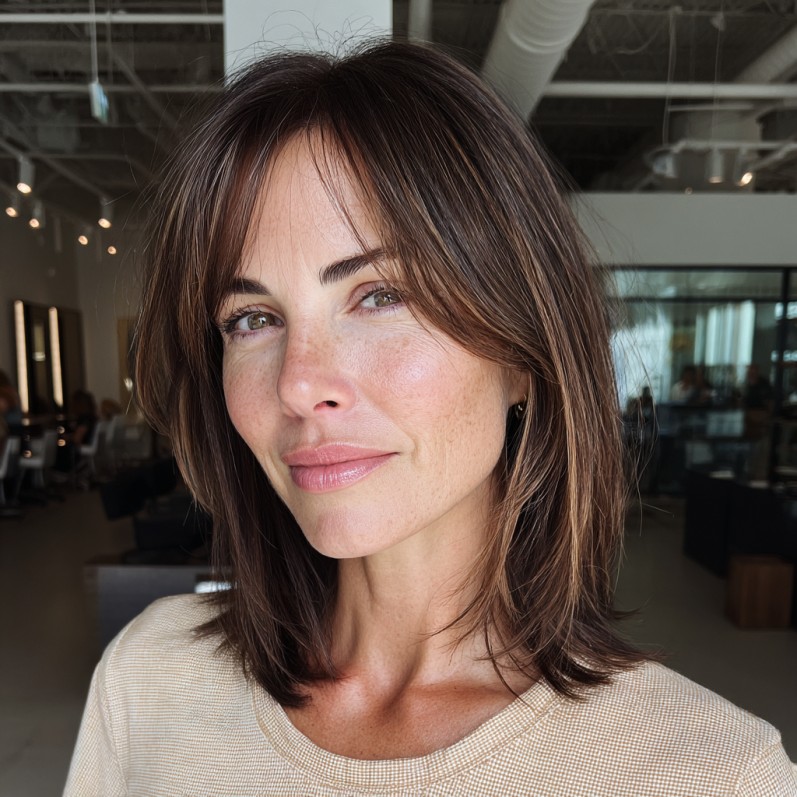 Chic Layered Lob with Soft Curtain Bangs