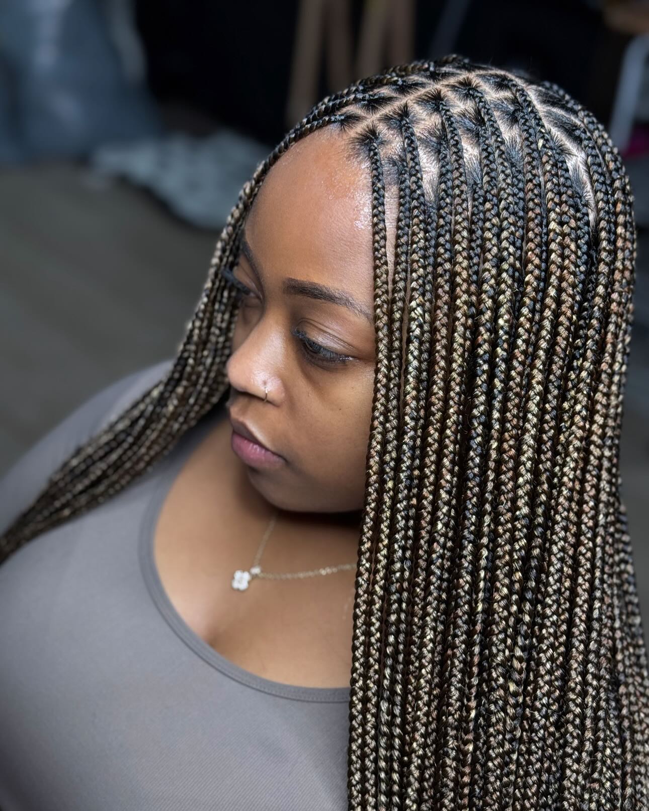 Chic Long Box Braids with Subtle Ombre Highlights