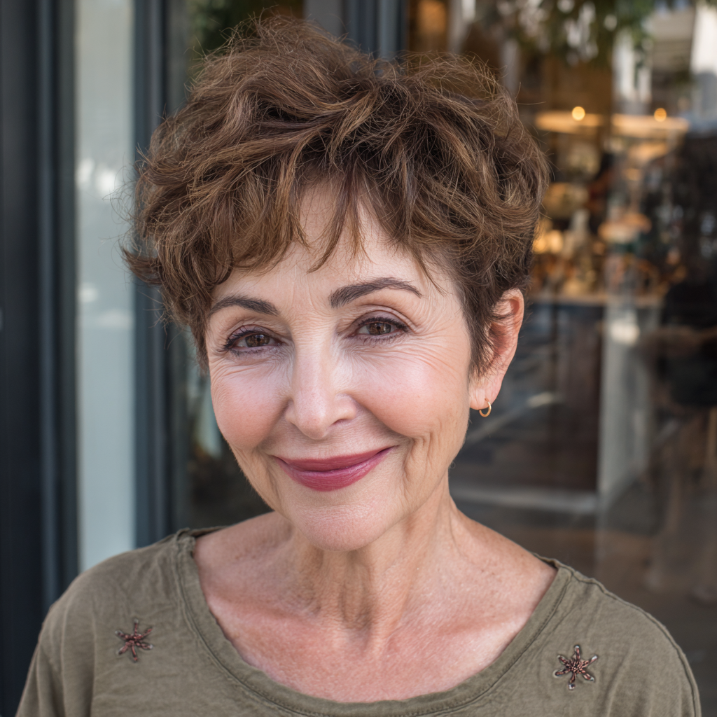 Chic Short Brown Curly Crop with Soft Volume