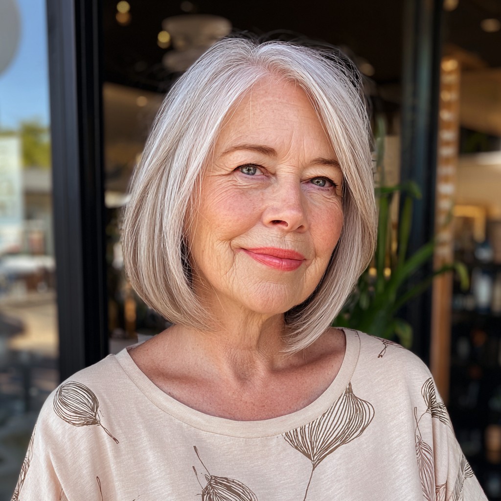 Chic Silver Blunt Bob with Light Layers