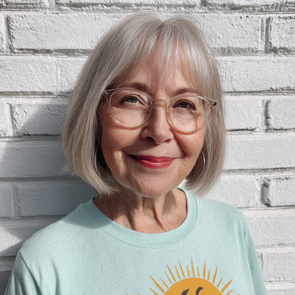 Chic Silver Blunt Bob with Soft Face-Framing Layers