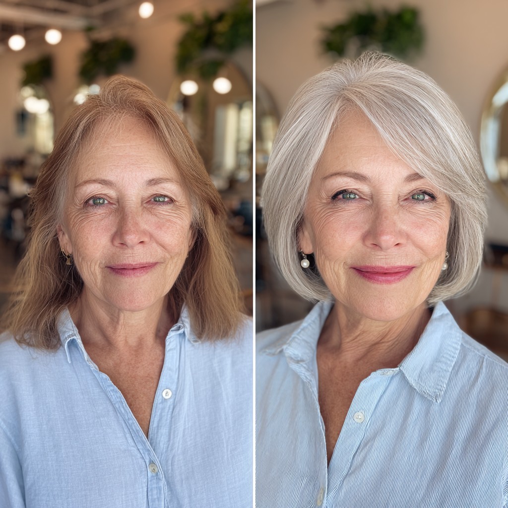 Chic Silver Blunt Bob with Soft Textured Layers