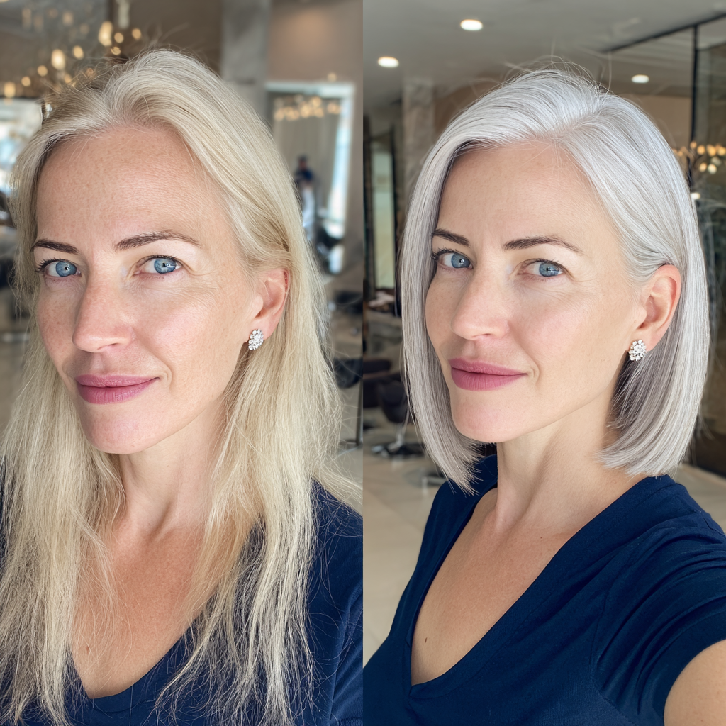 Chic Silver Blunt Bob with Subtle Highlights