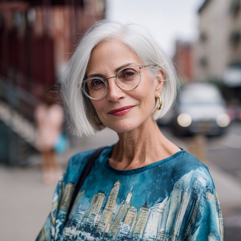 Chic Silver Jaw-Length Bob with Subtle Texture