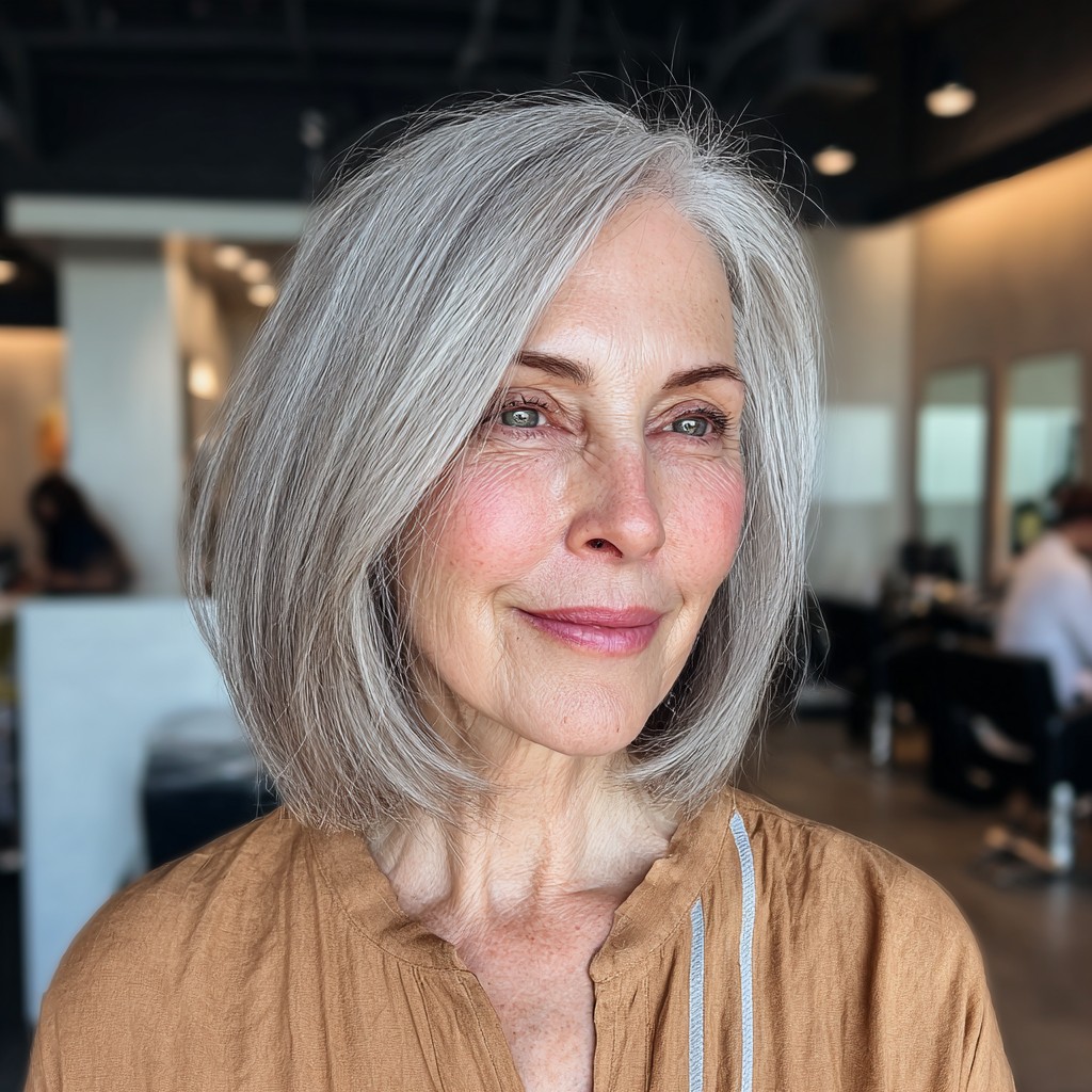 Chic Silvery Lob with Subtle Movement