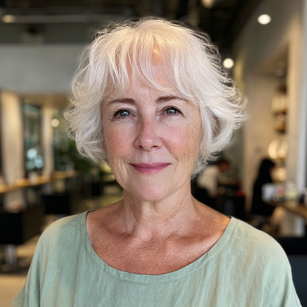Chic Soft Curly Bob with Bangs