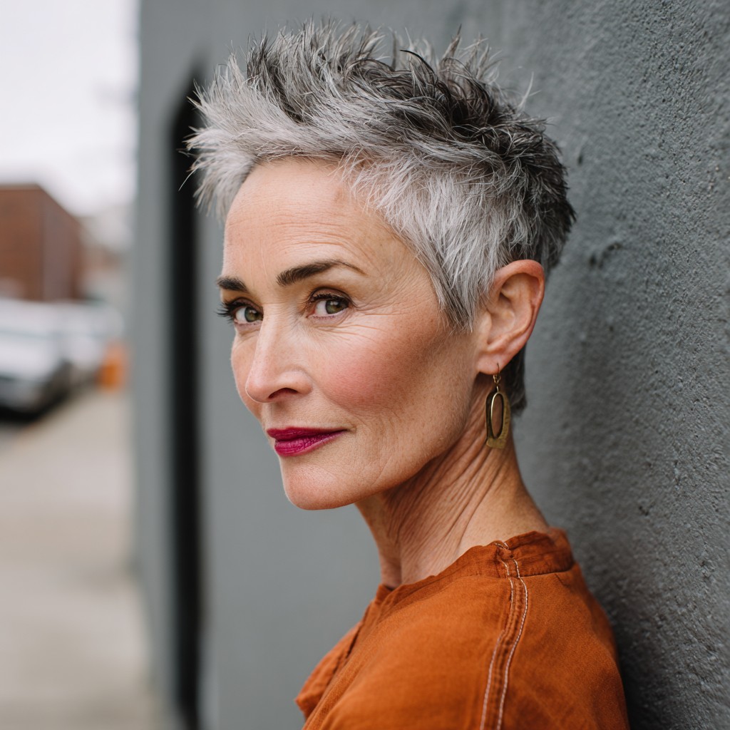 Chic Spiky Silver Pixie with Textured Layers