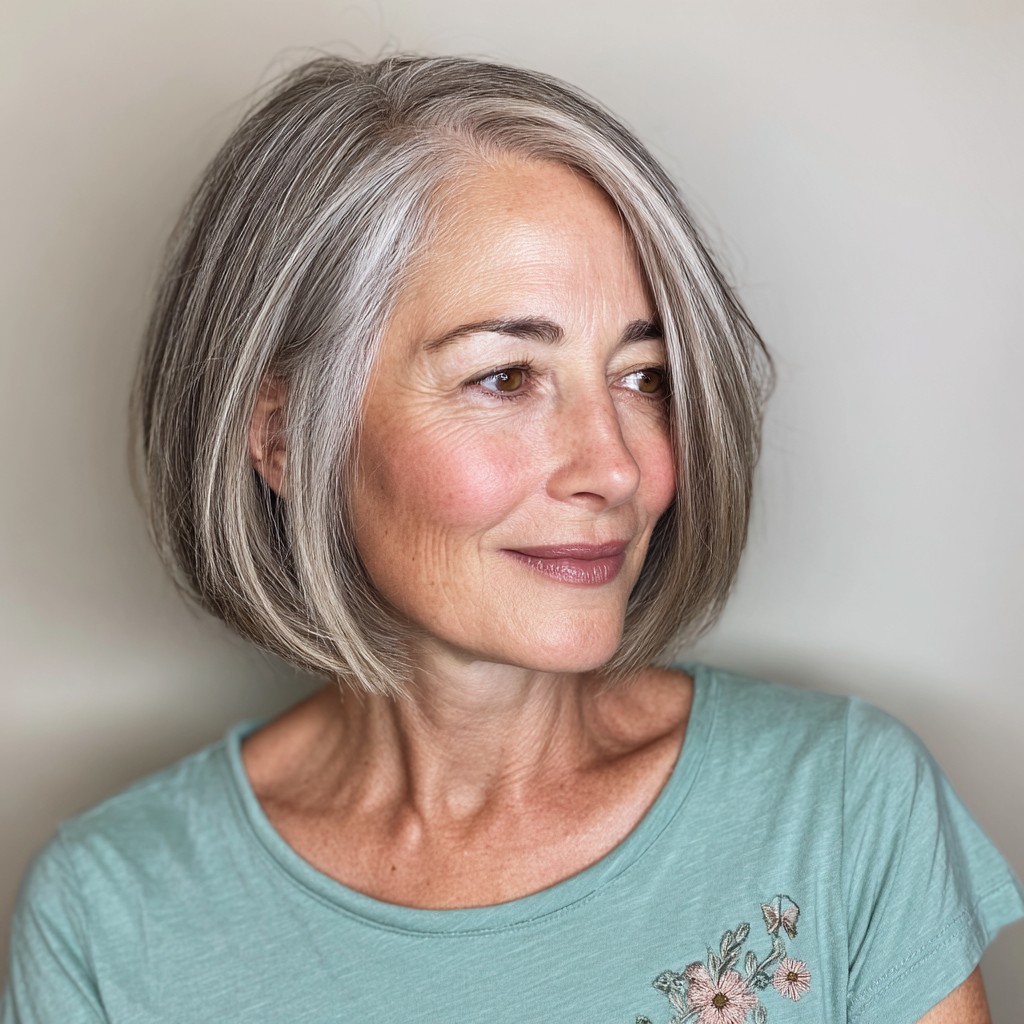 Chic Textured Bob with Subtle Silver Highlights