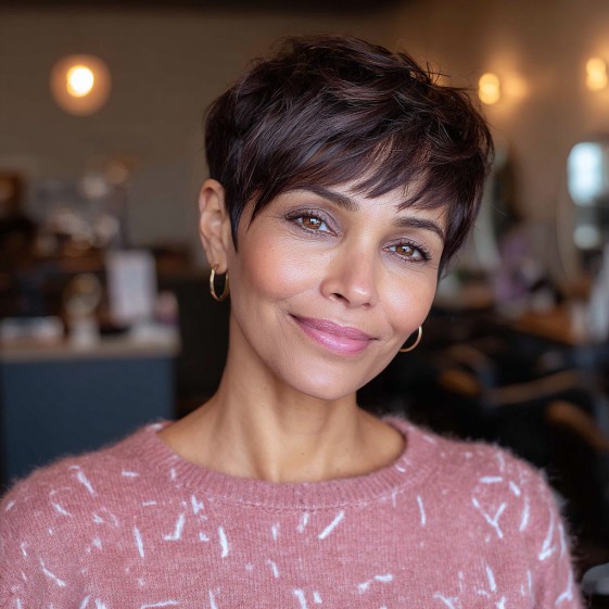 Chic Textured Brunette Pixie with Soft Layers