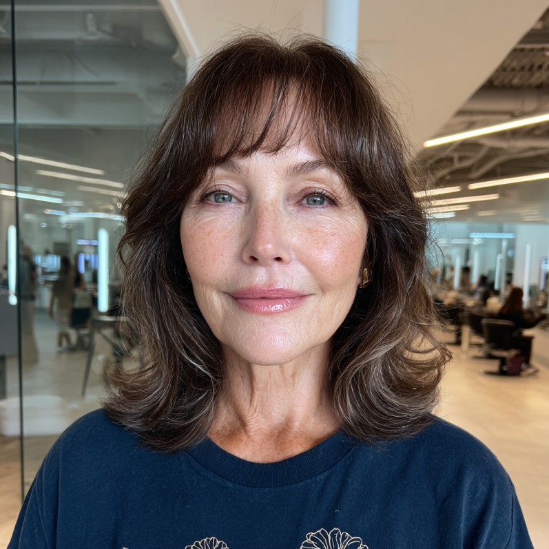 Chic Textured Lob with Soft Curtain Bangs