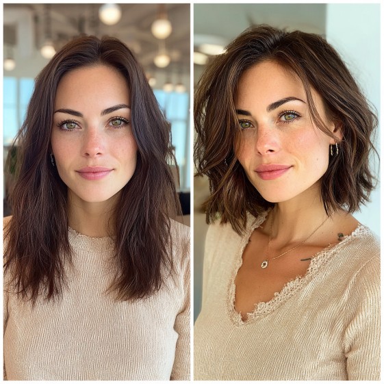 Chic Textured Lob with Subtle Waves