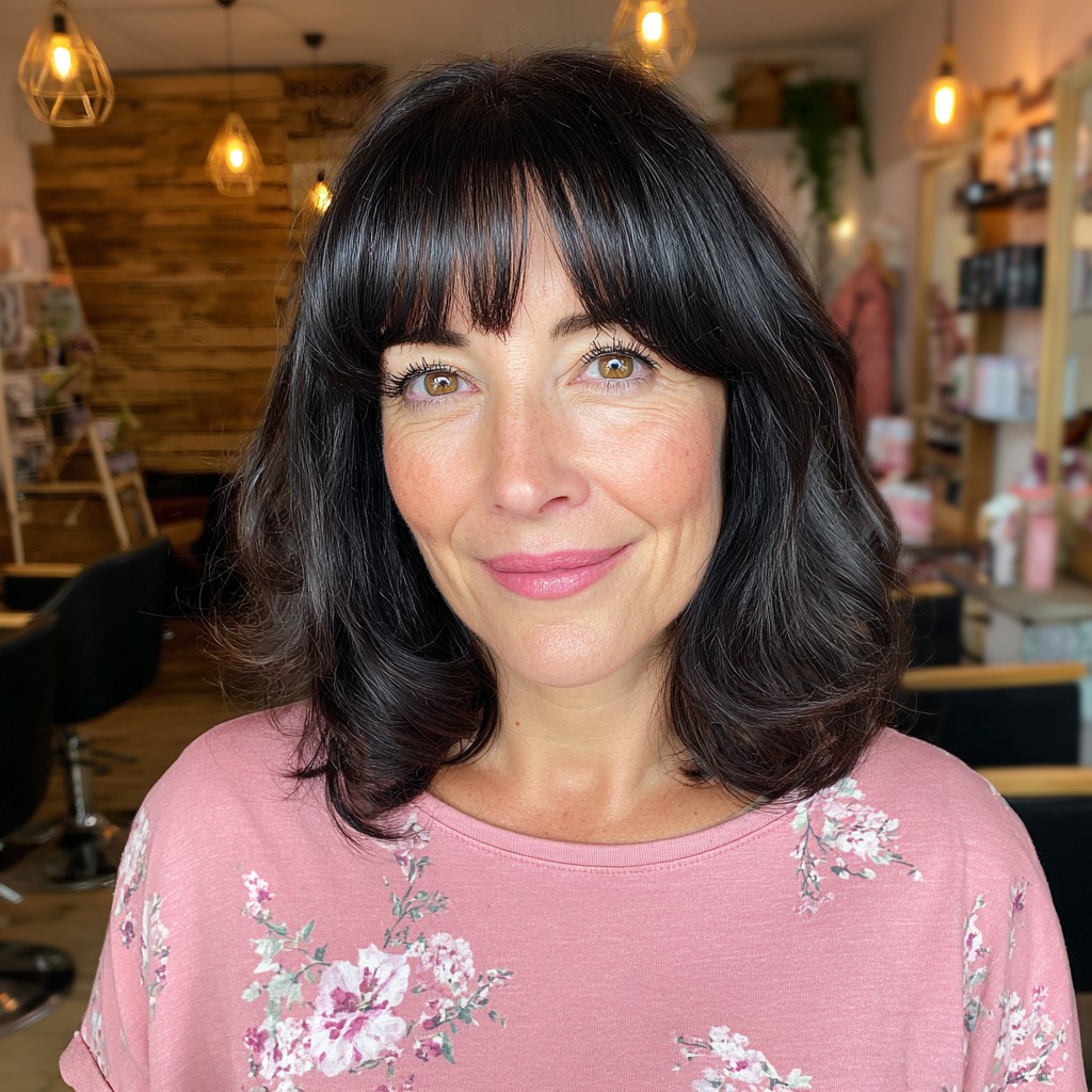Chic Textured Mid-Length Cut with Soft Bangs