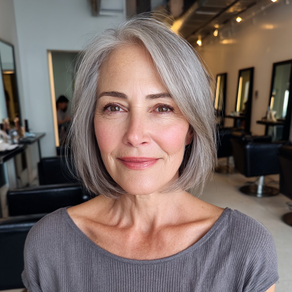 Chic Textured Silver Bob with Soft Layers