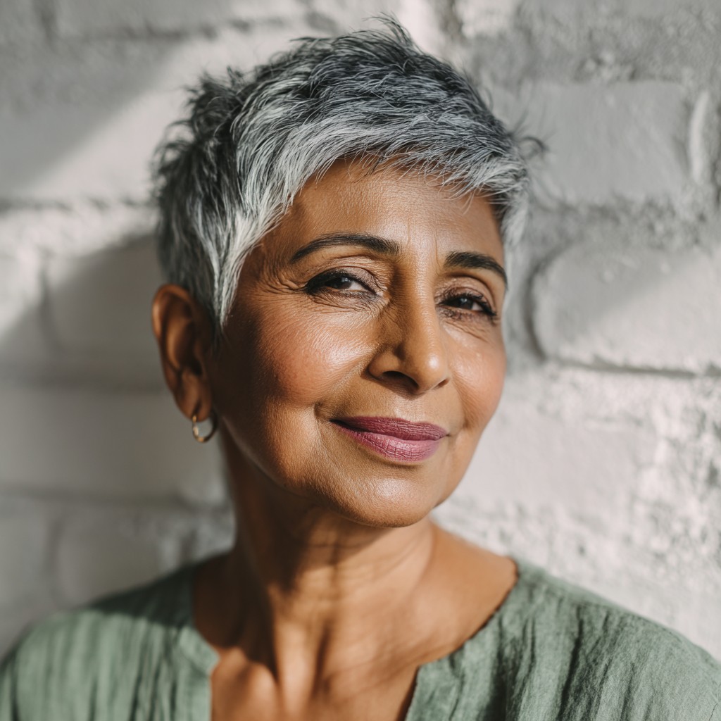 Chic Textured Silver Pixie Cut with Edgy Layers