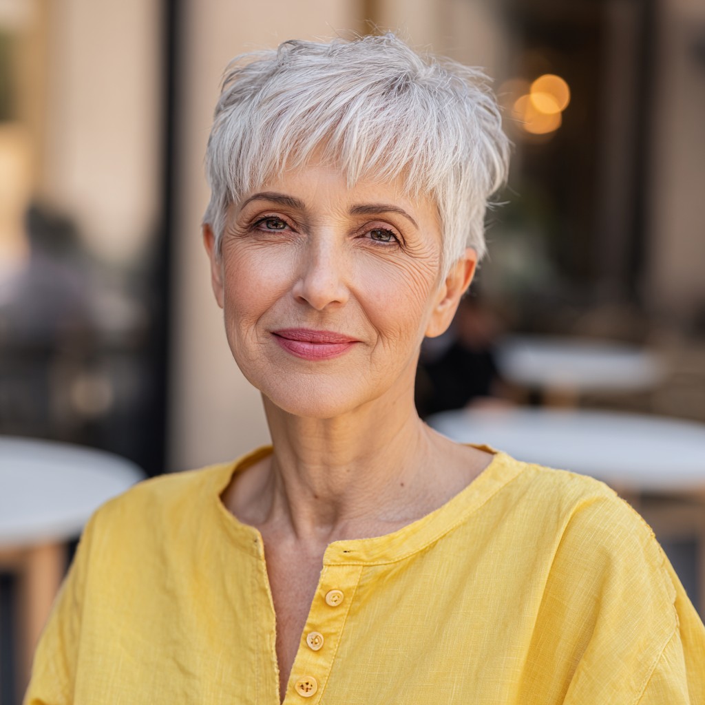 Chic Textured Silver Pixie with Delicate Layers