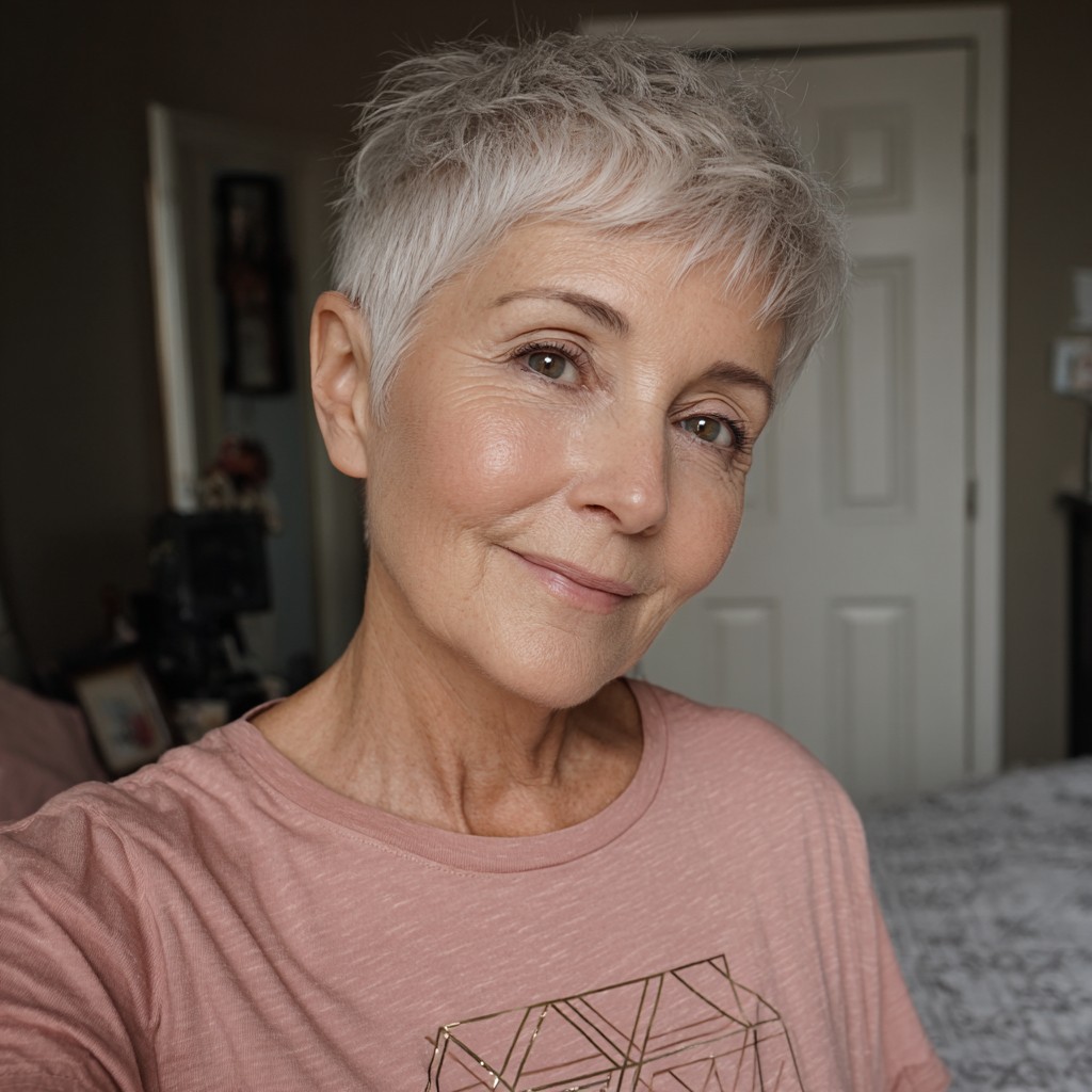 Chic Textured Silver Pixie with Soft Layers