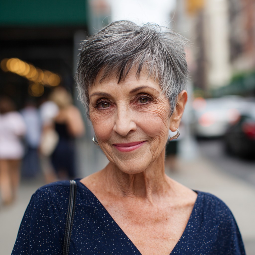 Chic Textured Silver Pixie with Subtle Volume