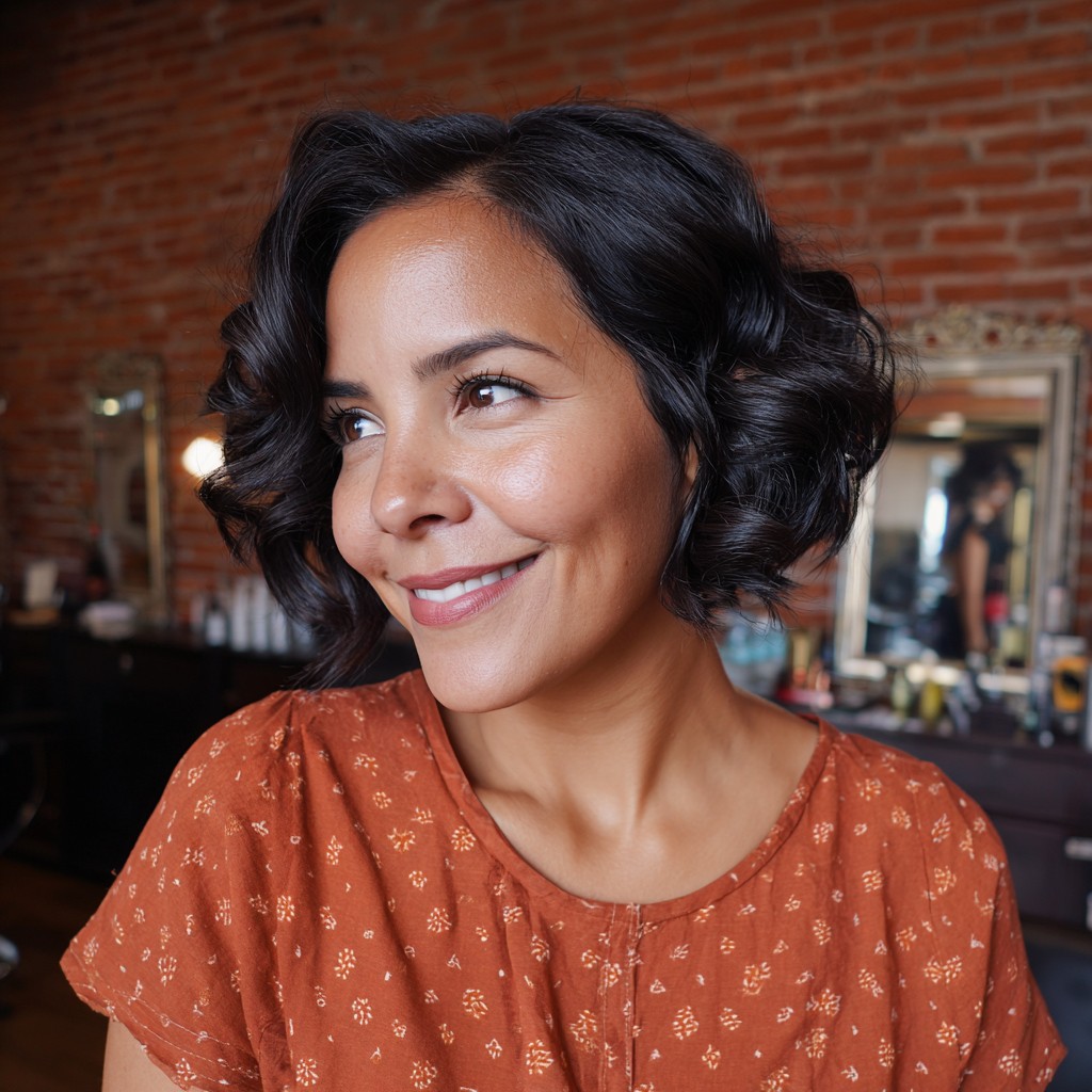 Chic Vintage-Inspired Curly Bob with Defined Curls