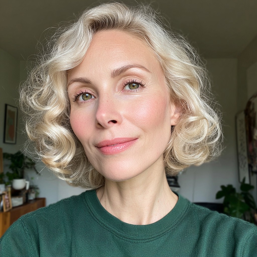 Chic Vintage-Inspired Curly Bob with Defined Ringlets