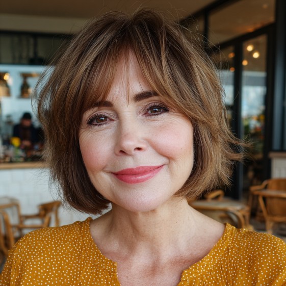 Choppy Layered Bob with Soft Curtain Bangs