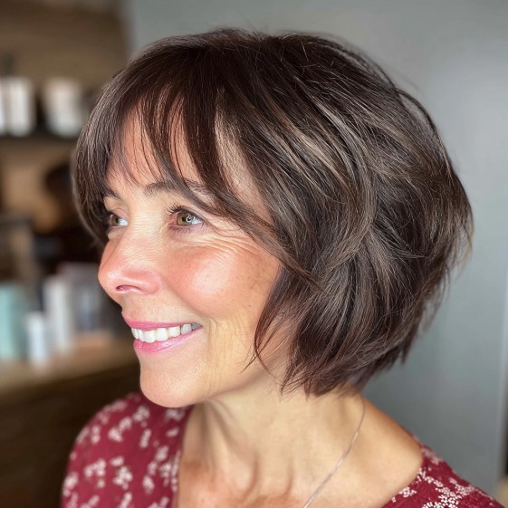 Choppy Textured Bob with Feathered Bangs