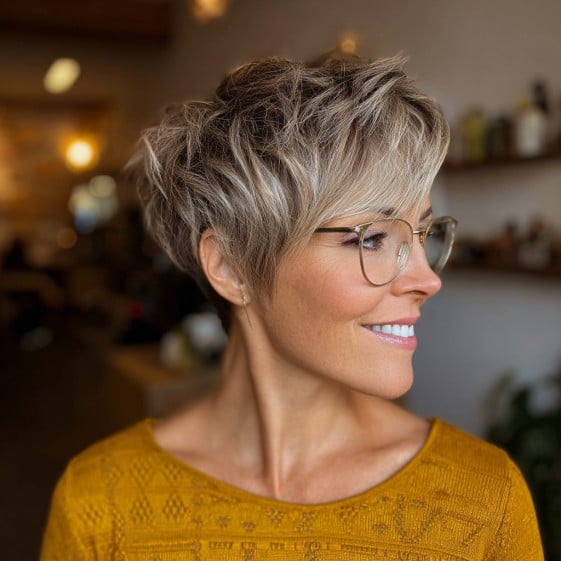 Choppy Textured Pixie with Bright Highlights