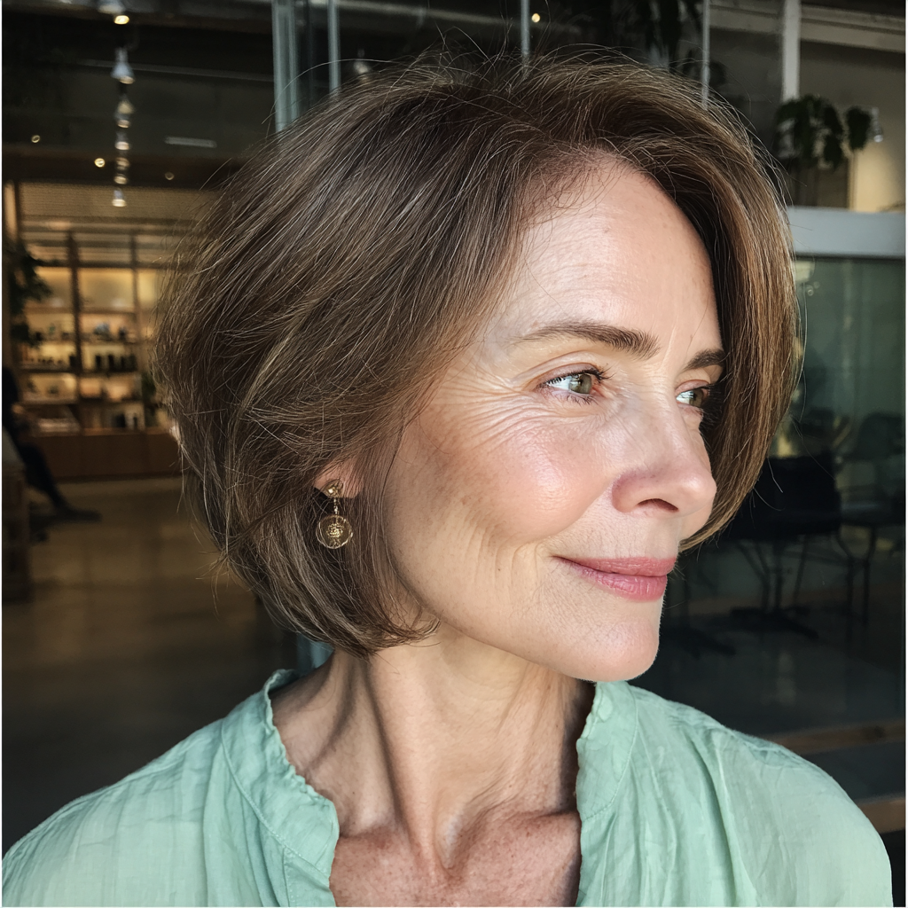 Classic Soft Brown Bob with Natural Volume