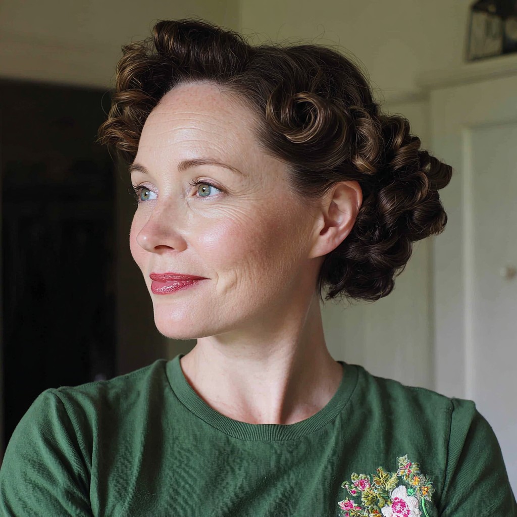 Classic Vintage-Inspired Curled Updo with Defined Curls